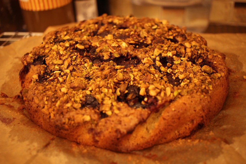 Cherry, pistachio, almond and coconut&nbsp;cake