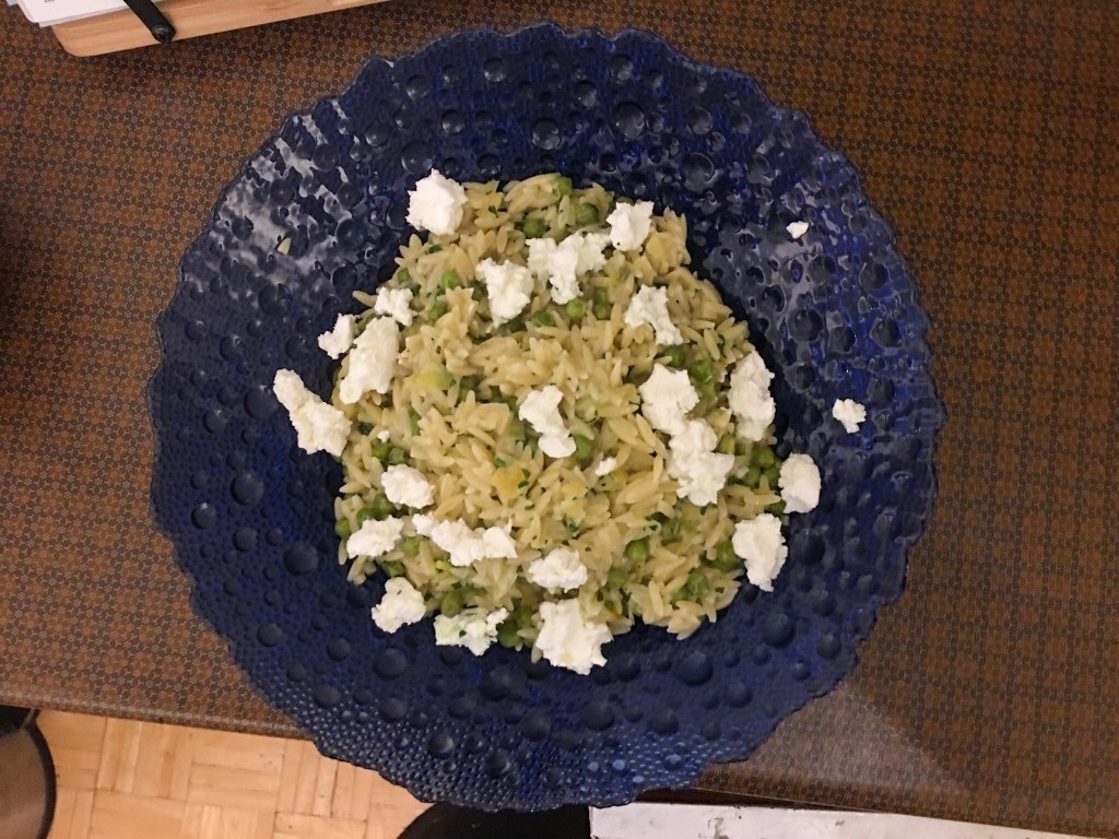 Orzo, peas, preserved lemon, mint and goats’&nbsp;cheese
