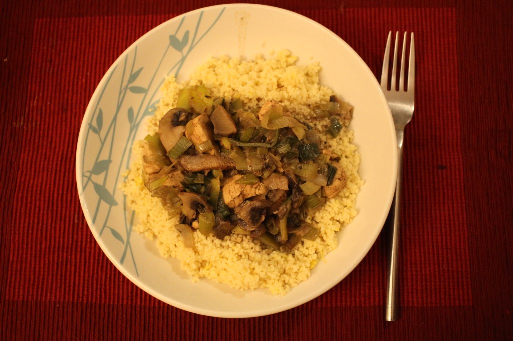 Chicken, mushroom and leek&nbsp;couscous