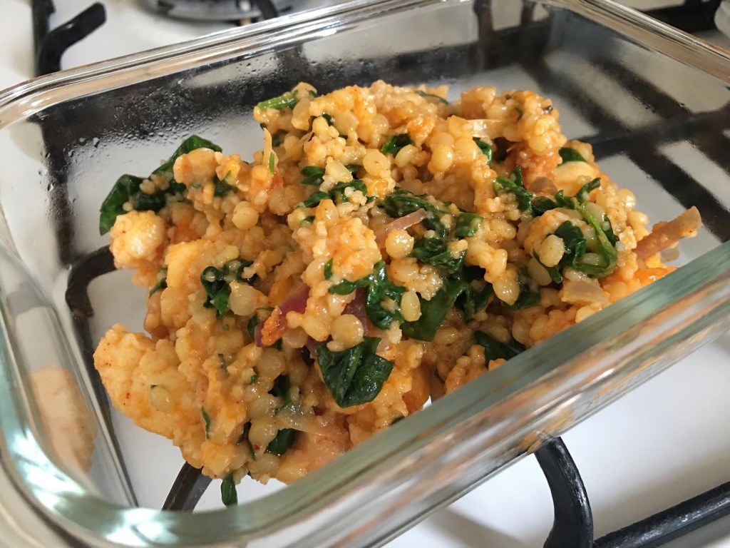 Lightly roasted chickpea, halloumi & red onion salad with coriander & giant cous&nbsp;cous