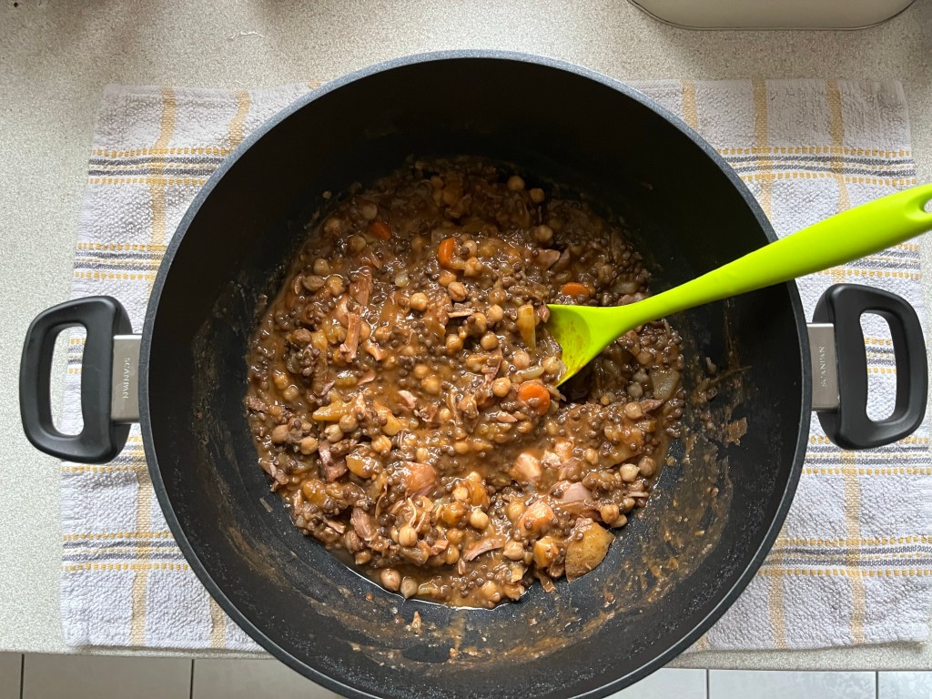 Beluga lentils, chickpea and chicken&nbsp;stew